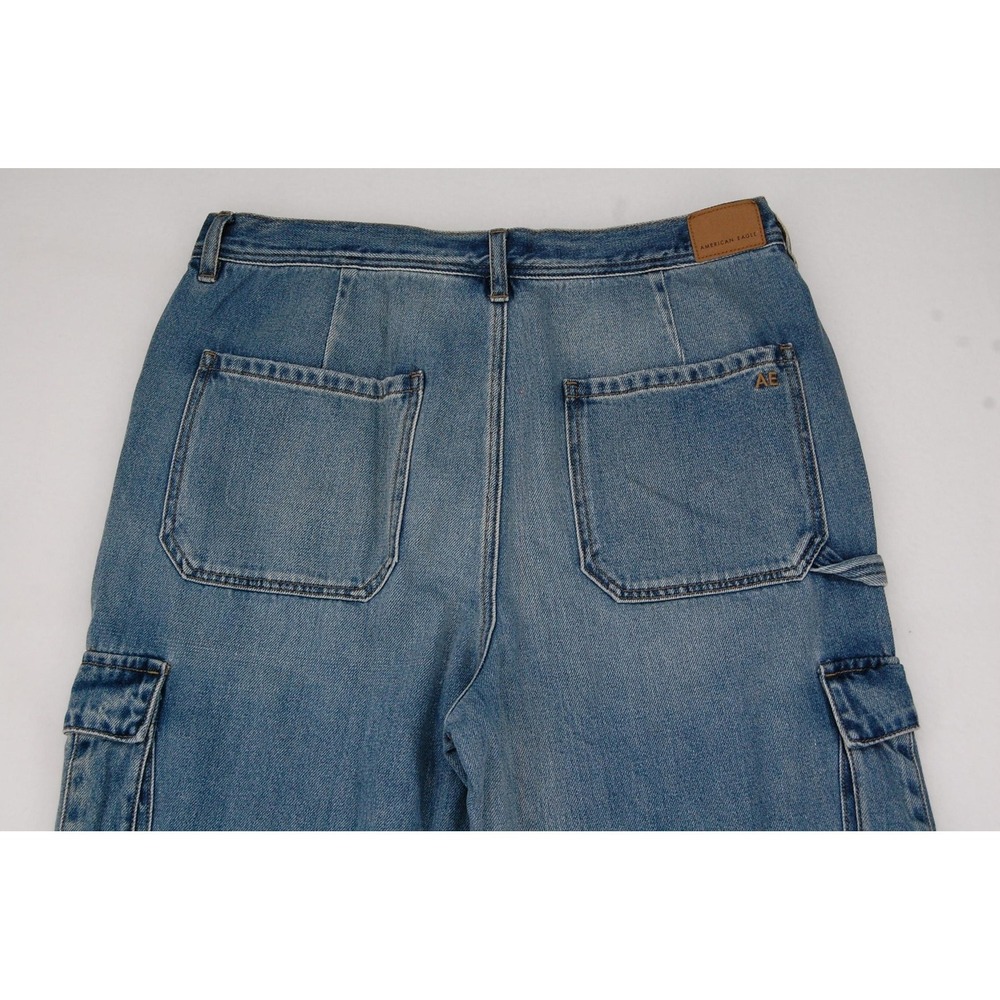 American Eagle Outfitters Mom Jeans Womens‎ 16 Long Blue Medium High Rise Cargo - Picture 5 of 12